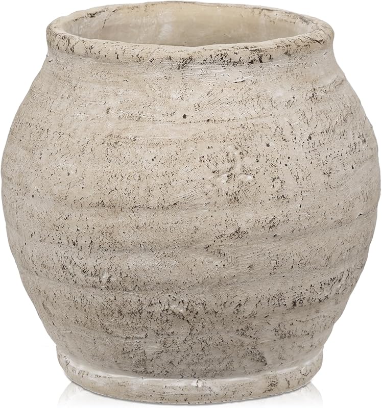 Briful Rustic Vintage Ceramic Pottery Vase, 6.1'' Farmhouse Table Decor with Distressed Texture, Wide Mouth Decorative Jar Vases for Home Decor, Shelf & Entryway, Cream White - image 1 of 4