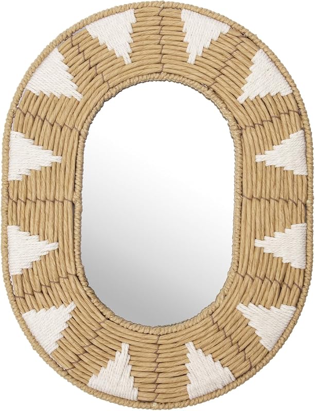 Briful Bohomain Wall Mirror Oval Decorative Mirror Seagrass Wall-Mounted Mirror Farmhouse Home Décor, Hanging Wall Art for Living Room Bedroom Dining Room, Size-16.54''x12.6'' - image 1 of 4