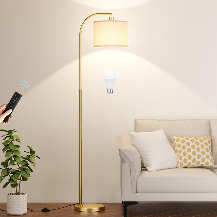 Ambimall Arc Floor Lamp with Remote and Stepless Dimmable Bulb, Colors Temperature & Brightness Adjustable, Gold Floor Lamps for Living Room(Deep Beige Shade & Gold Pole) - image 1 of 4