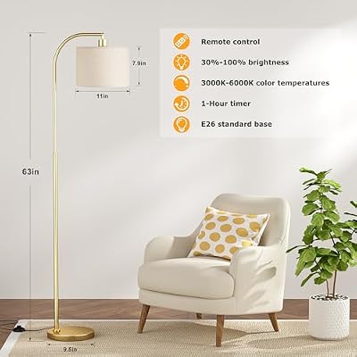 Ambimall Arc Floor Lamp with Remote and Stepless Dimmable Bulb, Colors Temperature & Brightness Adjustable, Gold Floor Lamps for Living Room(Deep Beige Shade & Gold Pole) - image 4 of 4