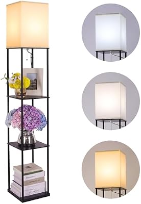 Gupuzm Floor Lamp with Shelves, Modern Square Standing Lamp with 3 Color Temperature Bulb, Corner Display Bookshelf Lamp for Living Room, Bedroom and Office (Black) - image 2 of 4