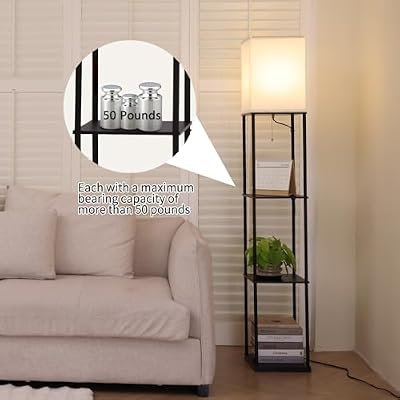 Gupuzm Floor Lamp with Shelves, Modern Square Standing Lamp with 3 Color Temperature Bulb, Corner Display Bookshelf Lamp for Living Room, Bedroom and Office (Black) - image 4 of 4