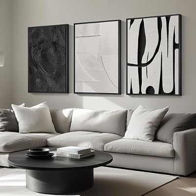 Framed Black and White Abstract Wall Art for Living Room, 3 Piece 24x36 In - image 3 of 4