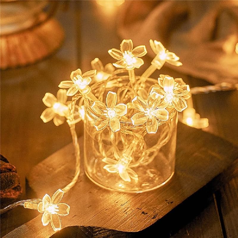 Flower String Lights Plug in, WFGGEH 10ft 20 LED Warm White Cherry Blossom Fairy String Lights for Party Birthday Wedding Christmas Home Decoration - String & Accent Lighting, product photo on a white background