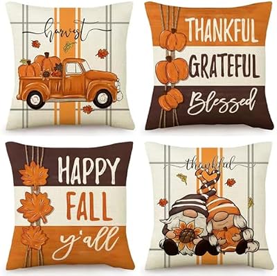 PSDWETS Throw Pillow Covers 18x18 Set of 4 for Fall Decor,Fall Decorations Maple Leaves Pumpkin Farmhouse Autumn Thanksgiving Cushion Cover for Home Sofa Couch - image 2 of 4