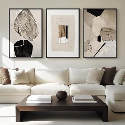 Large Framed Neutral Abstract Wall Art for Living Room,Set of 3, 24x36 In - image 2 of 4