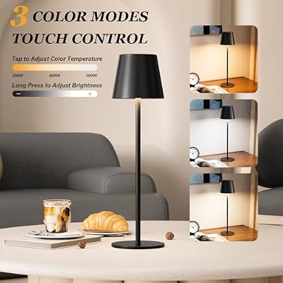 Rechargeable Table Lamp Sets, Cordless Battery Operated Lamps, Black - image 3 of 4