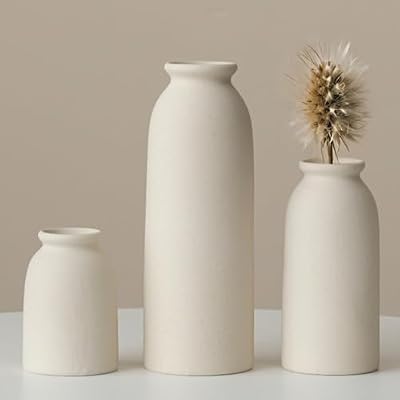 Ceramic Vase Set-3, Small Flower Vases for Decor, Modern Boho Farmhouse Style, Decorative Vases for Pampas Grass & Dried Flowers, Distressed Finish (Beige) - image 4 of 4