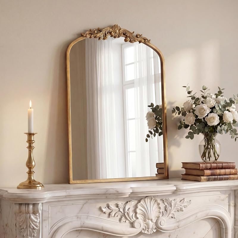 PERFNIQUE Vintage Mirror, 30" X 19" Gold Arched Antique Baroque Mirror - image 1 of 4