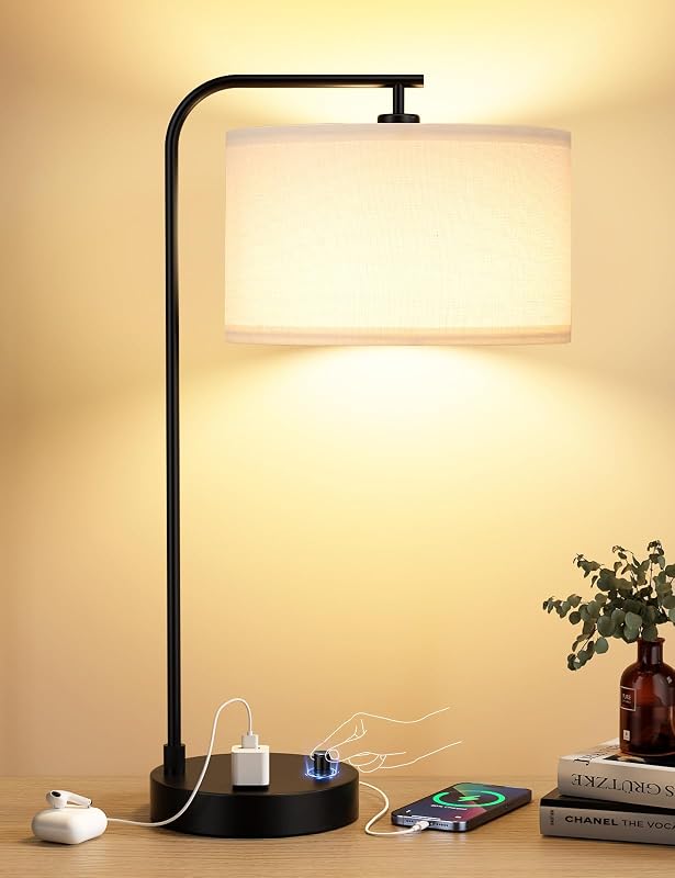 20.7" Tall Table Lamp with USB & Outlet, Fully Dimmable Nightstand Lamp - image 1 of 4