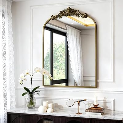 Dewfig Vintage Arched Wall Mirror, 30"x22" Bronze Antique Bathroom Mirror - image 2 of 4
