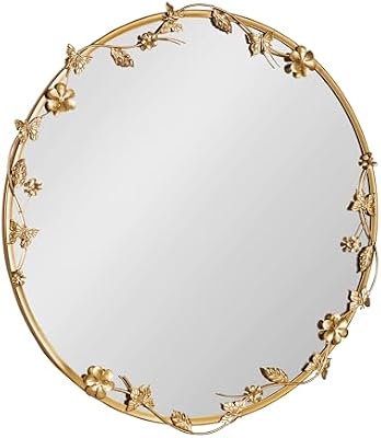 Kate and Laurel Rosella Modern Ornate Round Wall Mirror, 26 Inch Diameter, Gold, Circle Mirror with Floral Detailing for Use as Bathroom Mirror for Over Sink or Cute Dorm Room Decor - image 2 of 4