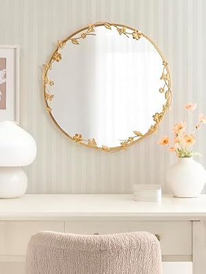 Kate and Laurel Rosella Modern Ornate Round Wall Mirror, 26 Inch Diameter, Gold, Circle Mirror with Floral Detailing for Use as Bathroom Mirror for Over Sink or Cute Dorm Room Decor - image 4 of 4