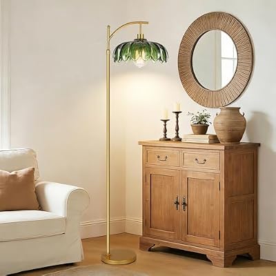QIYIZM Glass Floor Lamp for Living Room,Bedroom,Gold Dimmable Standing Lamp with Remote,Mid Century Modern Brass Tall Lamp Boho Vintage Retro Floor Lamps Arc Green Flower Floor Light Lamp Bohemian - image 4 of 4