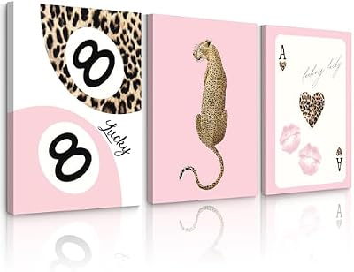 Cheetah Trendy Wall Art Preppy Leopard Canvas Print Cheetah Room Wall Decor 8 Ball Poster Y2k Pink Coquette Luxury Print Lucky Aesthetic Fashion Pictures for Bedroom 12x16x3 Inch Wrapped Canvas - image 2 of 4