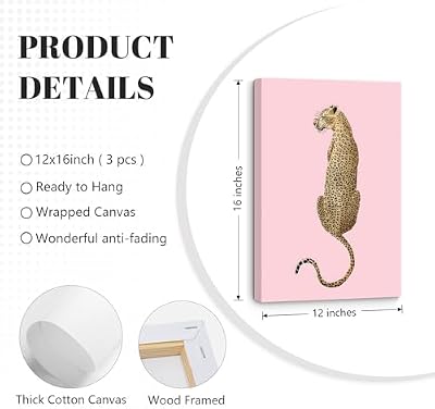 Cheetah Trendy Wall Art Preppy Leopard Canvas Print Cheetah Room Wall Decor 8 Ball Poster Y2k Pink Coquette Luxury Print Lucky Aesthetic Fashion Pictures for Bedroom 12x16x3 Inch Wrapped Canvas - image 3 of 4
