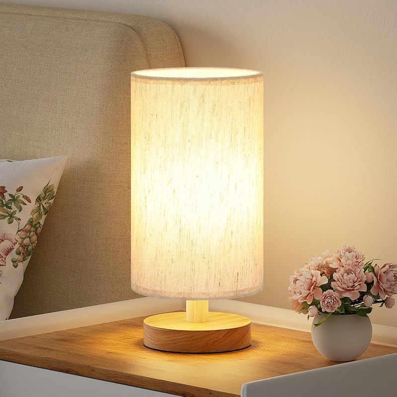Fenmzee 9" Small Table Lamp for Bedroom - Inline Control with 3000K Bulb - Table Lamps, product photo on a white background