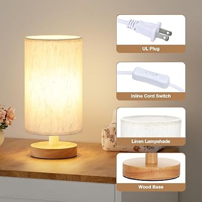 Fenmzee 9" Small Table Lamp for Bedroom - Inline Control with 3000K Bulb - image 3 of 4