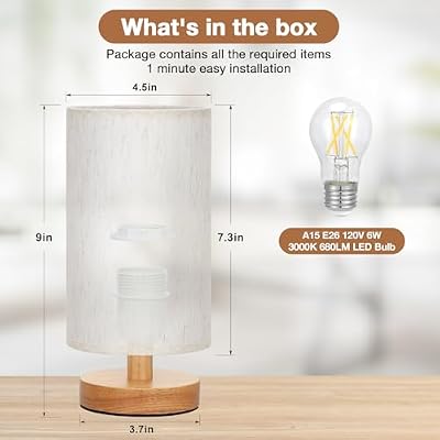 Fenmzee 9" Small Table Lamp for Bedroom - Inline Control with 3000K Bulb - image 4 of 4