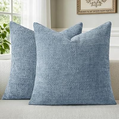 a moment Blue Chenille Throw Pillow Covers 22x22 Inch Pack of 2 Modern Decorative Throw Pillow Covers Farmhouse Cross Covers Home Decor for Sofa Bedroom Living Room - image 2 of 4