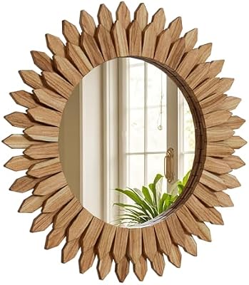 24" Round Sunburst Wooden Mirror Boho Rustic Wall Decor - image 2 of 4