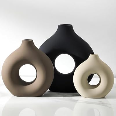 Vanselia Ceramic Vase Home Table Decor - Flower Vases Set of 3 Small Living Room Centerpiece Decorations for Shelf Bedroom Office Kitchen Dining Desk Modern Aesthetic Farmhouse Decorative (Classic) - image 2 of 4