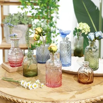 CUCUMI 12pcs Bud Vases for Centerpieces, Colorful Vintage Glass Vase Set - image 3 of 4