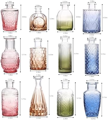 CUCUMI 12pcs Bud Vases for Centerpieces, Colorful Vintage Glass Vase Set - image 4 of 4