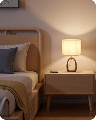 Small Table Lamp, 14.2" Cute Little Desk Lamp, Wood Bedside Lamp with Linen Lampshade, Modern Nightstand Lamp for Bedroom, E26 Base, Bulb Not Included, Beige and Dark Natural LE07TL05 - image 3 of 4