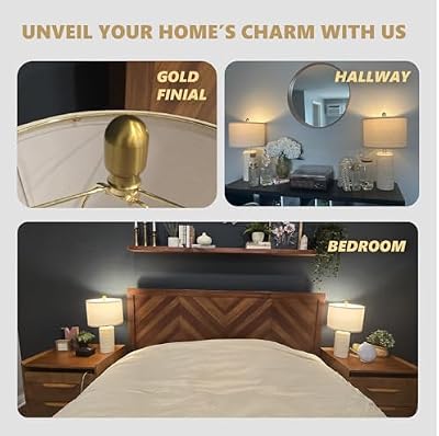 PoKat 20.75" Small Modern Ceramic Table Lamps Set of 2 for Bedroom, White - image 4 of 4