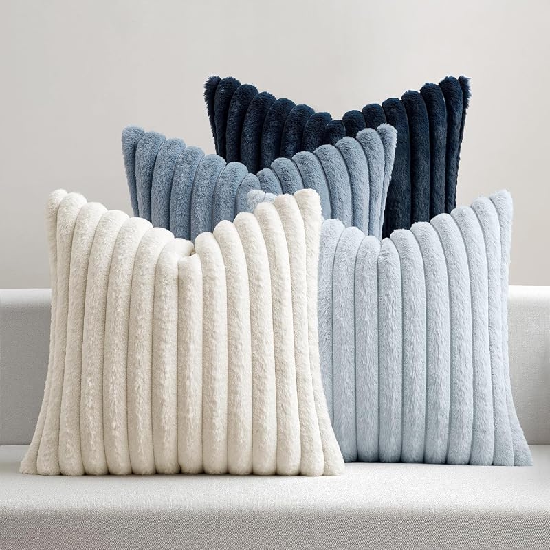 MIULEE Faux Fur Plush Decorative Throw Pillow Covers 18x18, Navy Blue - image 1 of 4