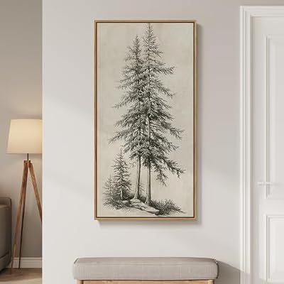 Framed Vertical Vintage Tree Sketch Wall Art for Living Room, 20x40 Inch - image 2 of 4