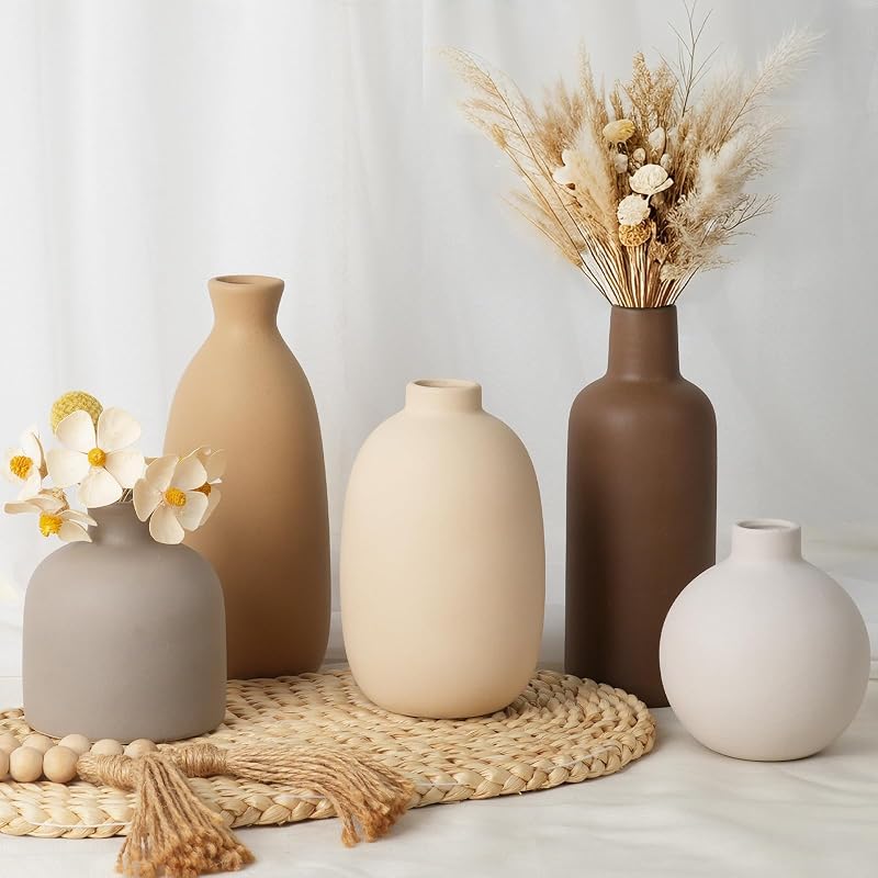 Modern Ceramic Vase Set of 5, Vases Home Decor Rustic Farmhouse Decorative - image 1 of 4