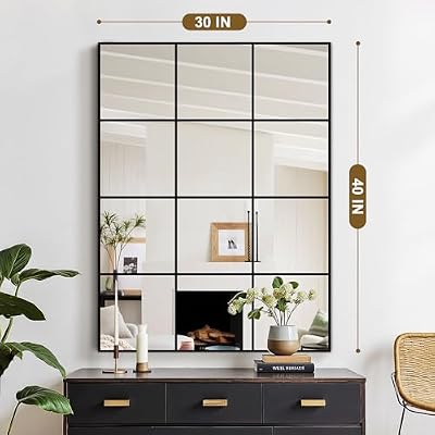 Window Pane Mirror for Wall Decor, 30" x 40" Decorative Mirror, Black - image 3 of 4