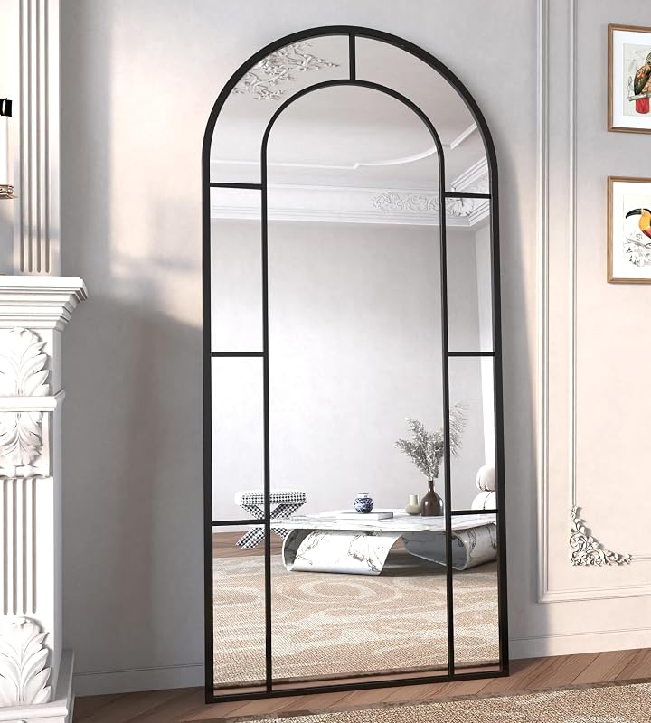 Arched Full Length Mirror, 56"x22" Mirror Full Length, Oversized Floor Length Standing Mirrors, Large Body Wall Mounted Window Pane Mirrors, Hanging or Leaning (Black) - image 1 of 4