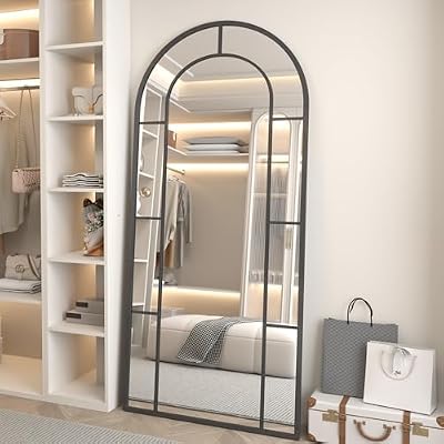 Arched Full Length Mirror, 56"x22" Mirror Full Length, Oversized Floor Length Standing Mirrors, Large Body Wall Mounted Window Pane Mirrors, Hanging or Leaning (Black) - image 3 of 4