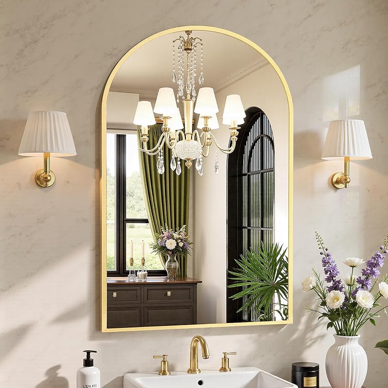 Sweetcrispy 24"x 36" Arched Gold Bathroom Mirrors for Wall - image 1 of 4