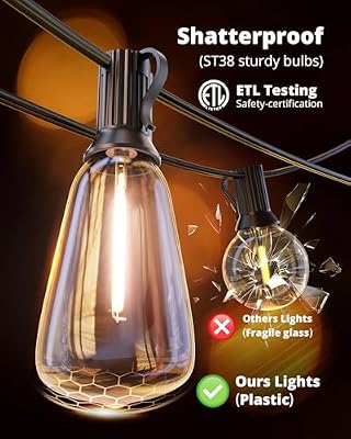 VIPAR Outdoor String Lights,25FT LED Patio Lights Waterproof 11 ST38 Bulbs - image 4 of 4
