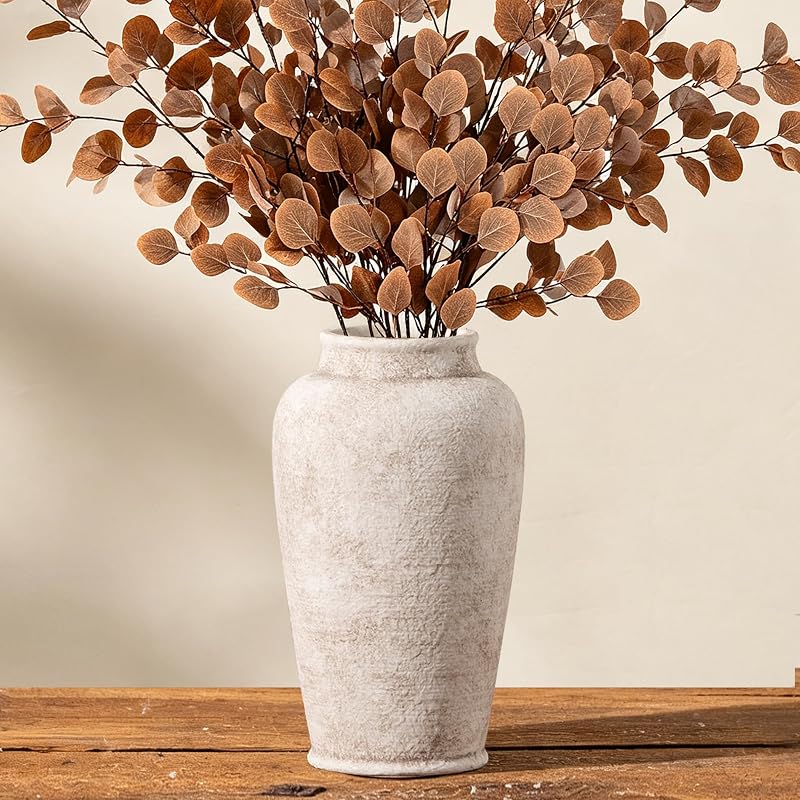 Ceramic Large Flower Vase, Rustic Vase Tall Farmhouse Decorative Vase Floral Pottery Vases for Home Decor Table Living Room Entryway Mantel Bedroom Bathroom Kitchen - 11" D - image 1 of 4