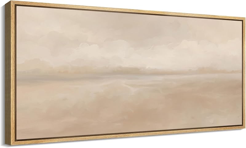 MUDECOR Extra Large Framed Canvas Print Wall Art Soft Beige Horizon Tranquil Neutral Abstract Illustrations Decorative Colorful Multicolor for Bedroom - 60"x30" - image 1 of 4