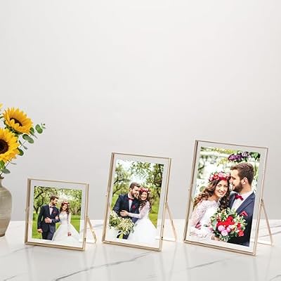 Gold Floating Picture Frames Set of 3,Metal Geometric Photo Frame with Glass Cover Includes(5x7'',4x6'',4x4'')Tabletop Floating Picture Frames for Home Wedding Decoration,Gift for Father's Day - image 4 of 4
