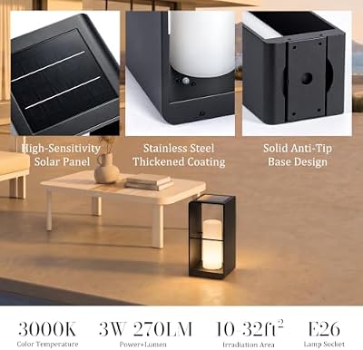 Modern Floor Lamp with Remote, Dusk to Dawn Outdoor Solar Lanterns - image 3 of 4