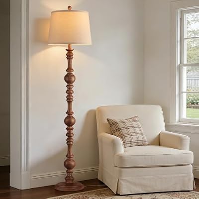 QiMH 61" Vintage Floor Lamp for Living Room, Farmhouse Lamps, Wood Grain - image 2 of 4