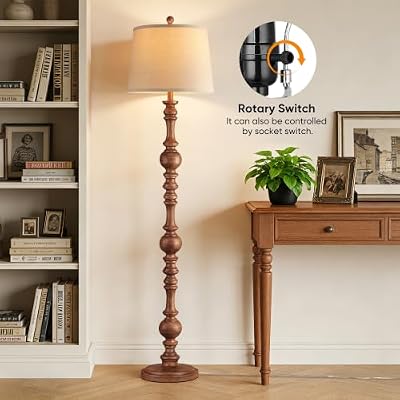 QiMH 61" Vintage Floor Lamp for Living Room, Farmhouse Lamps, Wood Grain - image 3 of 4