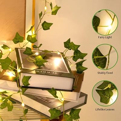 Fake Plants Vines,33ft 100 LED Artificial Ivy Garland with Fairy Lights,for Home Living Room Bedroom wall Art Aesthetic Office Coffee Wedding Party Farmhouse Dorm Outdoor Garden Decor - image 4 of 4