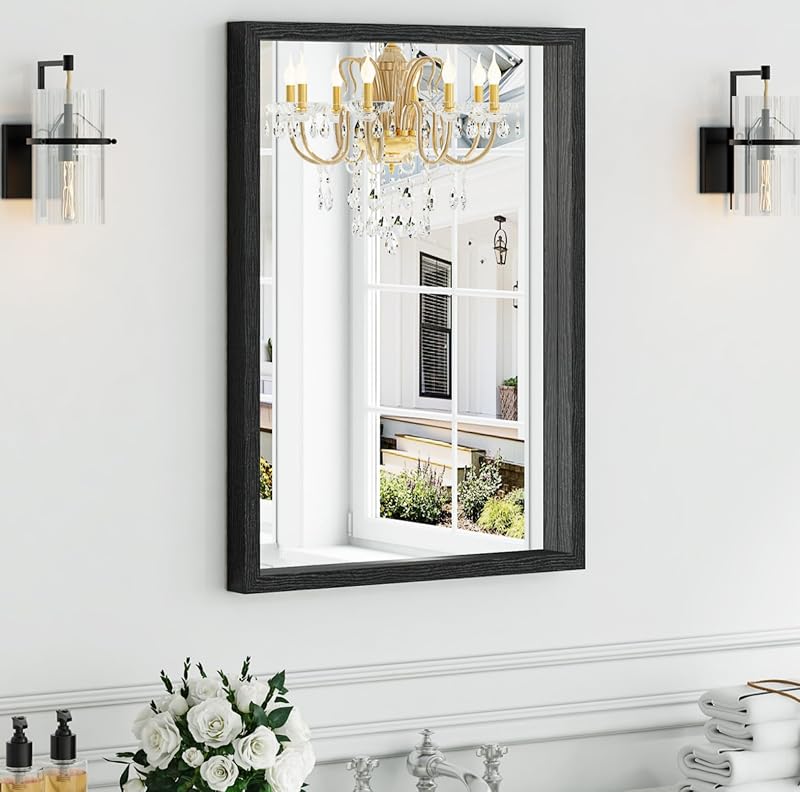 Syndra Black Wood Frame Bathroom Mirror, 22''x30'' Modern Vanity Mirror for Wall, Waterproof Slim Deep Frame, Rectangular HD Tempered Glass Mirror for Living Room, Bedroom, Entryway, Rustic, Farmhouse - image 1 of 4