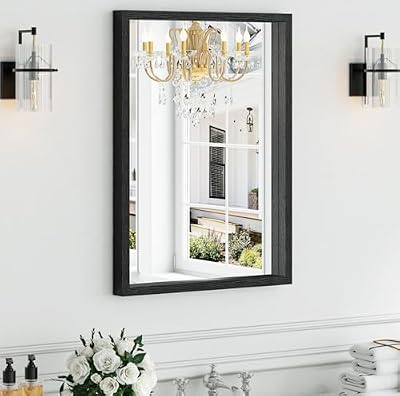 Syndra Black Wood Frame Bathroom Mirror, 22''x30'' Modern Vanity Mirror for Wall, Waterproof Slim Deep Frame, Rectangular HD Tempered Glass Mirror for Living Room, Bedroom, Entryway, Rustic, Farmhouse - image 2 of 4