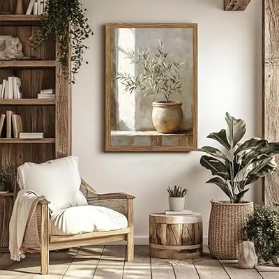 Vintage Framed Olive Tree Canvas Wall Art, Neutral Botanical Pictures Wall Decor, Rustic Potted Plant Paintings Prints, Organic Modern Farmhouse Artwork for Living Room Bedroom 12x16 Inch - image 4 of 4