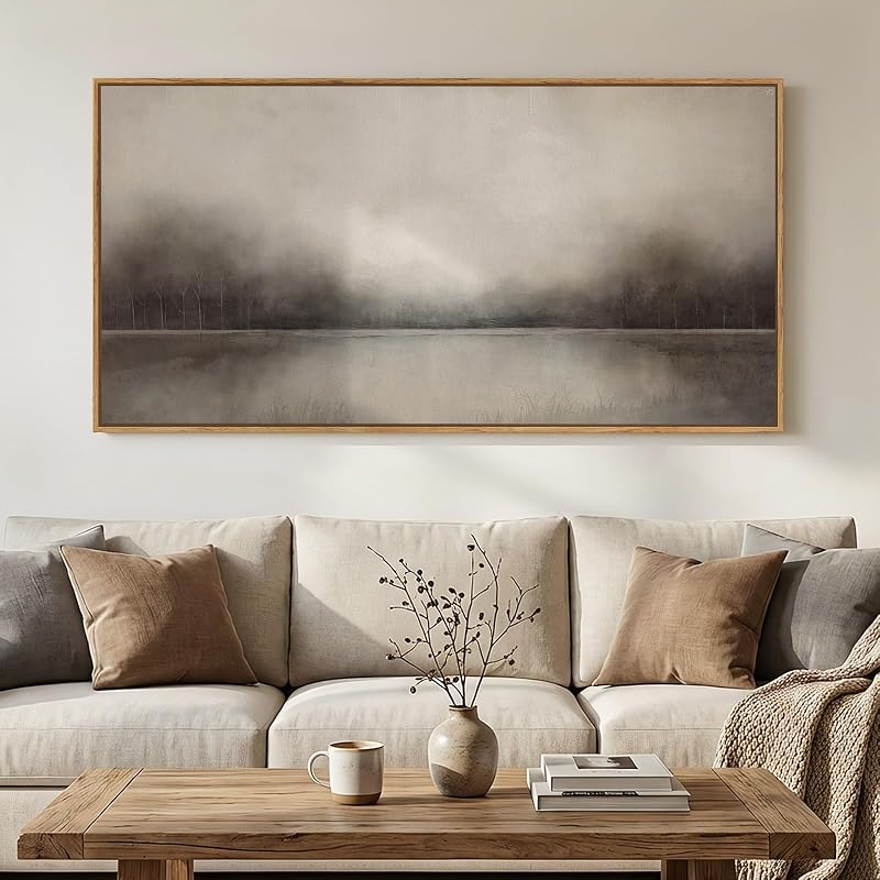Large Framed Neutal Abstract Landscape Wall Art for Living Room, 60x30 In - image 1 of 4