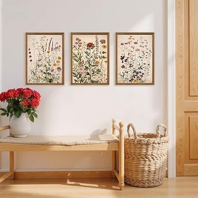 AVECCO 3 Piece Vintage Wildflower Botanical Framed Canvas Wall Art 12x16 in - image 3 of 4